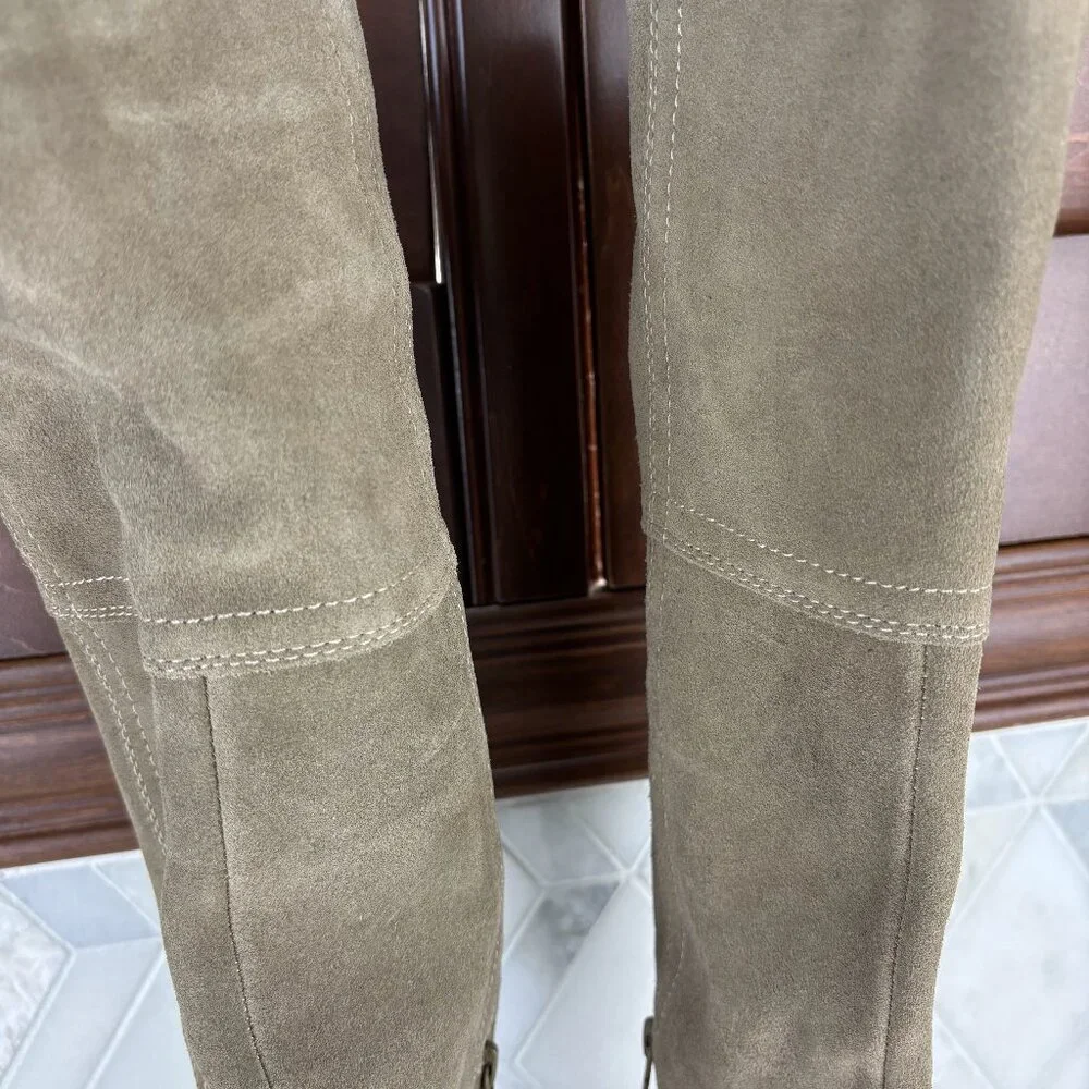 6M Taupe Knee High Boot Cuban Block Heel Pointed Toe Suede Waterproof Windie